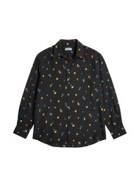 Bullock & Jones Men’s Long Sleeve Button Up Shirt Black Geometric Size Large